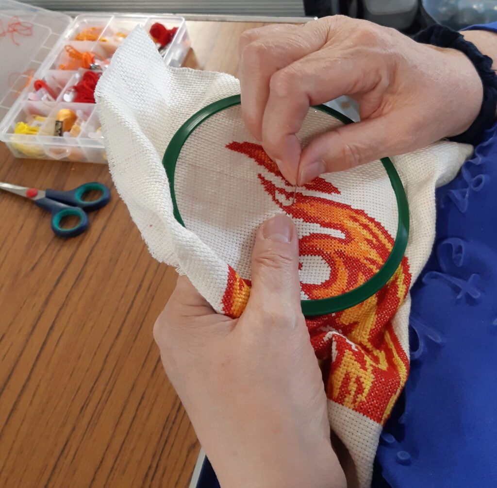 Close up of cross stitching