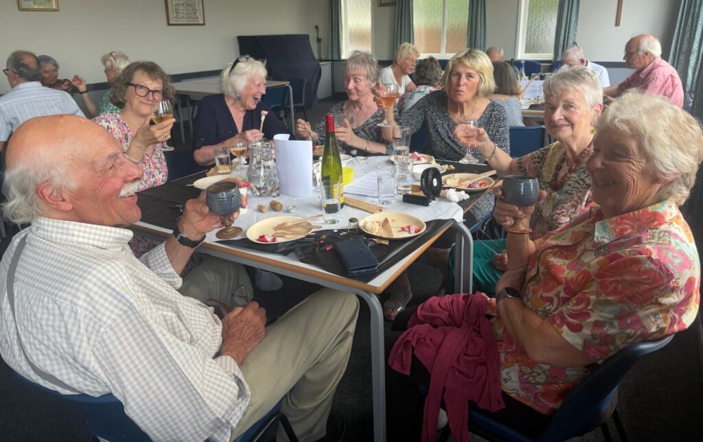 A group wine and food debris on the table!